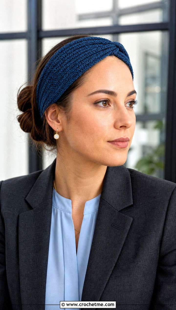 Twist Front Crochet Hair Headband With Blazer And Trousers - 30 crochet hair headband outfit ideas