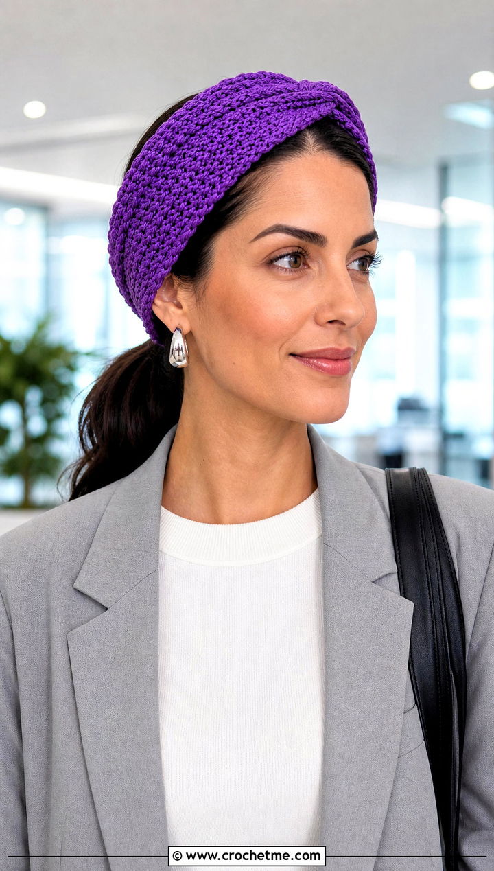 Twist Front Crochet Ponytail Headband With Blazer - 20 Crochet Ponytail Headband outfit ideas