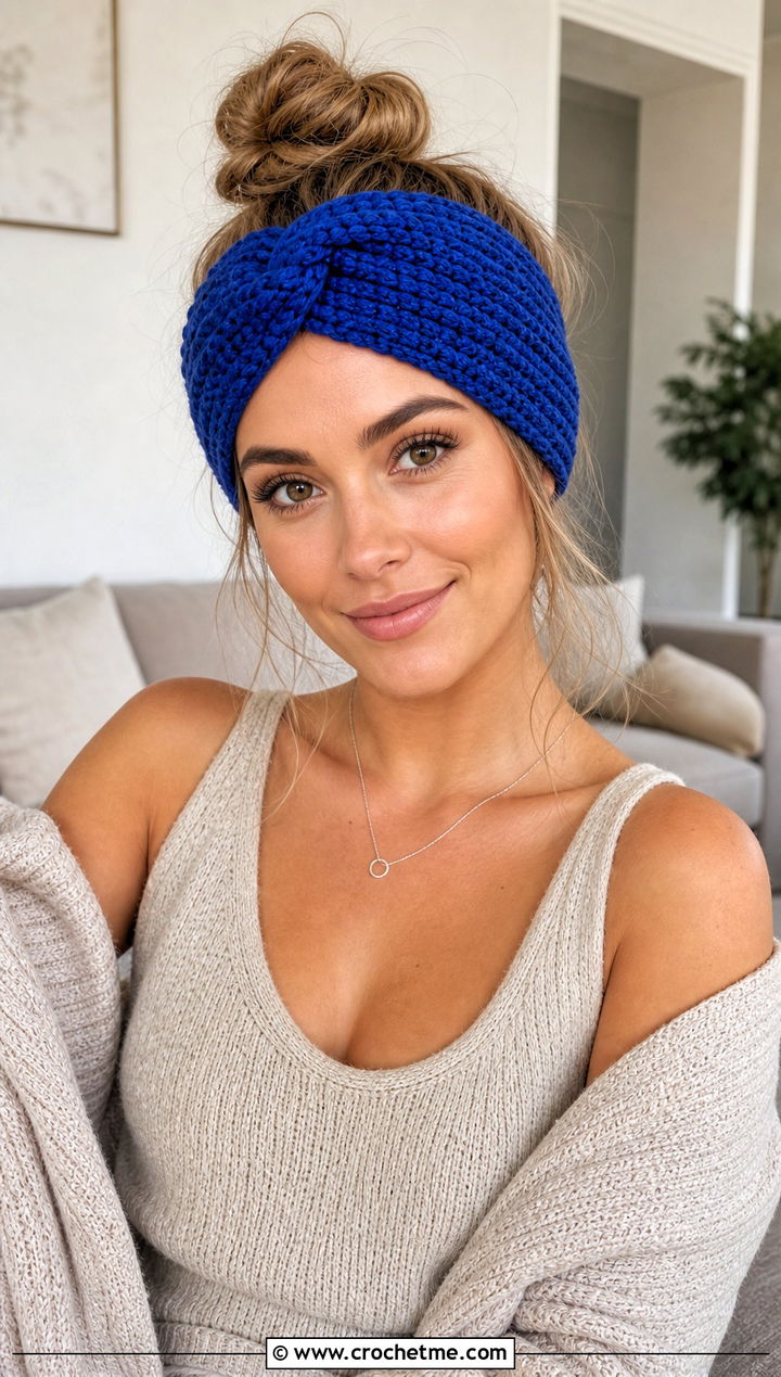 Twist Knot Crochet Skincare Headband With Knit Lounge Set - 15 Crochet Skincare Headband outfit ideas