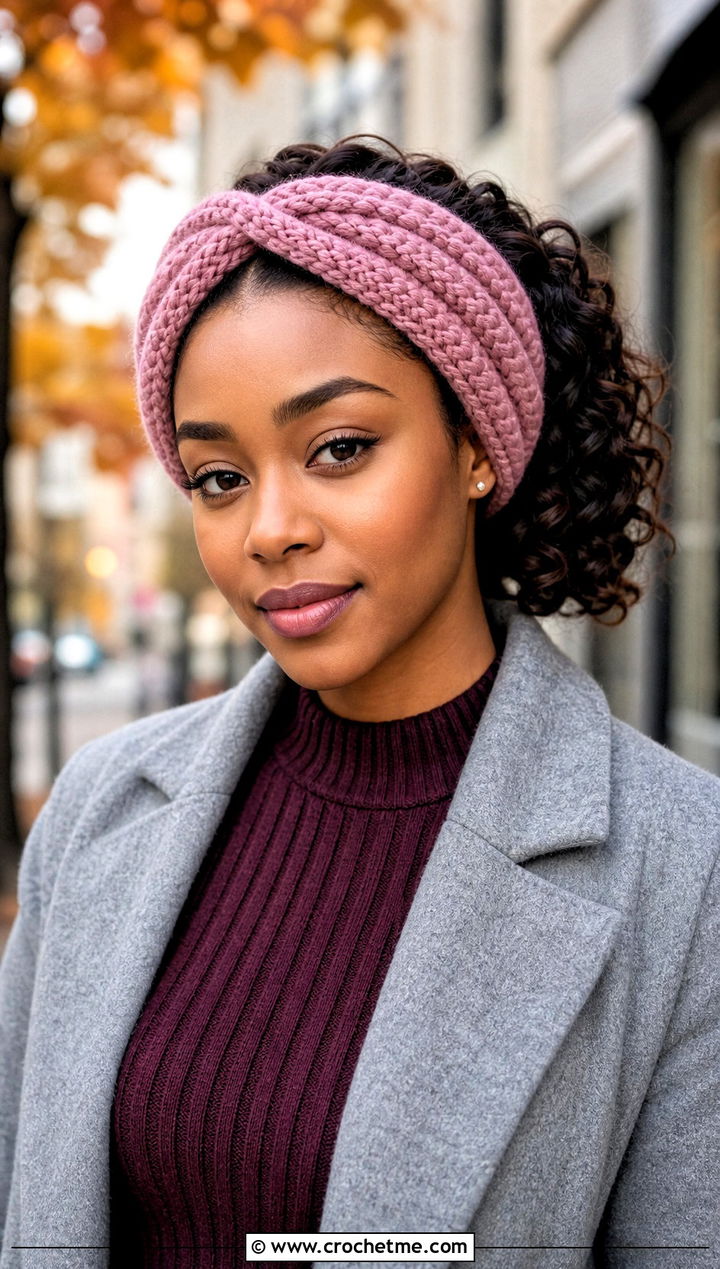 Twisted Braid Crochet Headband With Sweater Dress - 25 crochet braid headband outfit ideas
