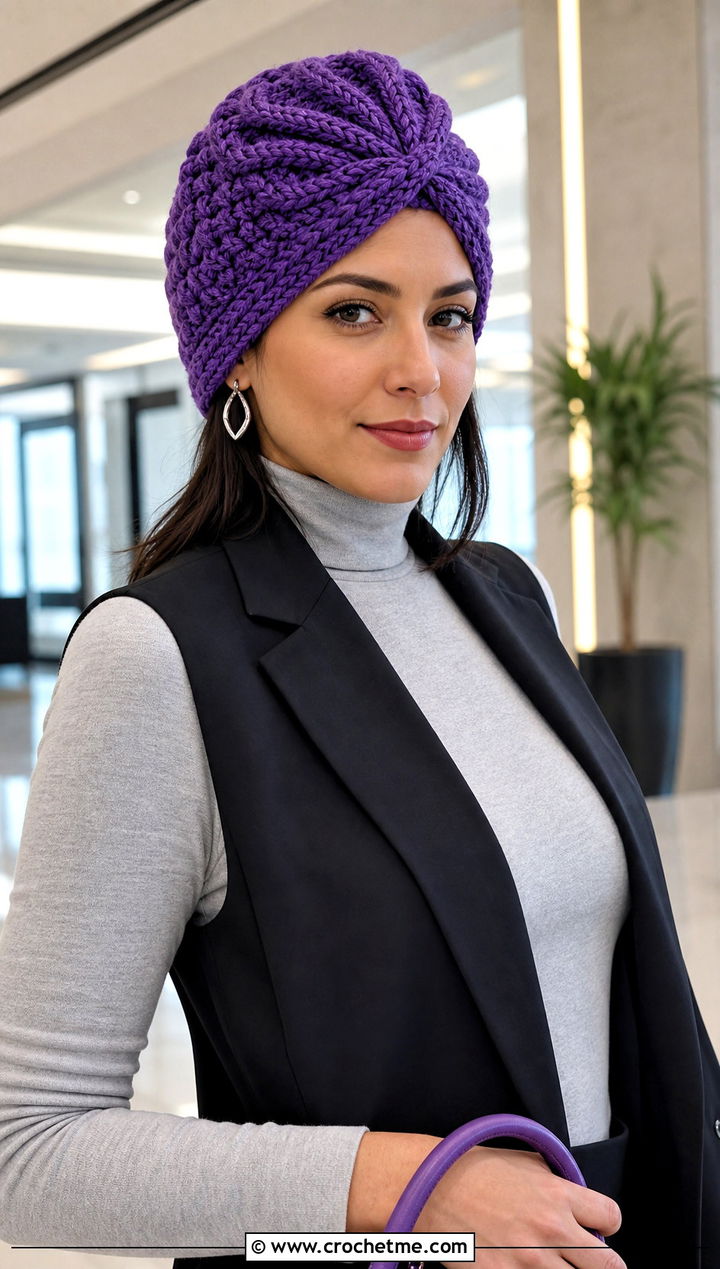 Twisted Cable Short Row Crochet Hat With Longline Vest - 25 short row crochet hat outfit ideas
