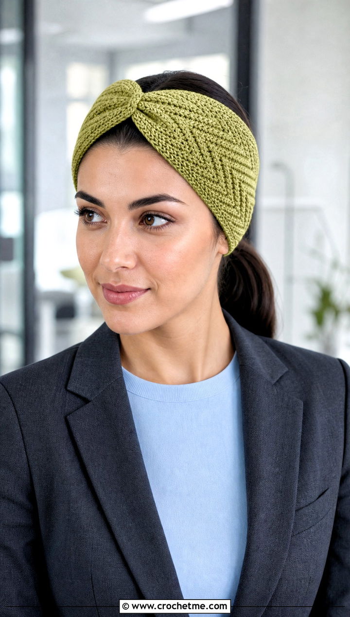 Twisted Chevron Headband With Blazer And Trousers - 15 Crochet Chevron Headband outfit ideas