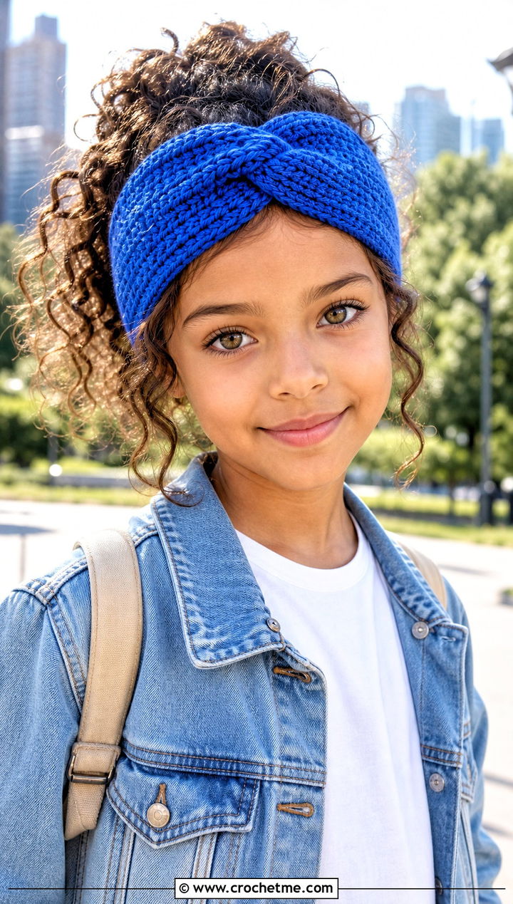 Twisted Crochet Headband With Denim Jacket - 15 Childrens Crochet Headband outfit ideas