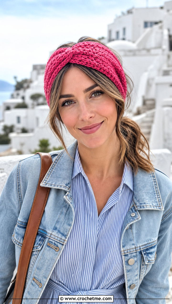 Twisted Front Lace Crochet Headband With Shirt Dress And Sneakers - 30 lace crochet headband outfit ideas