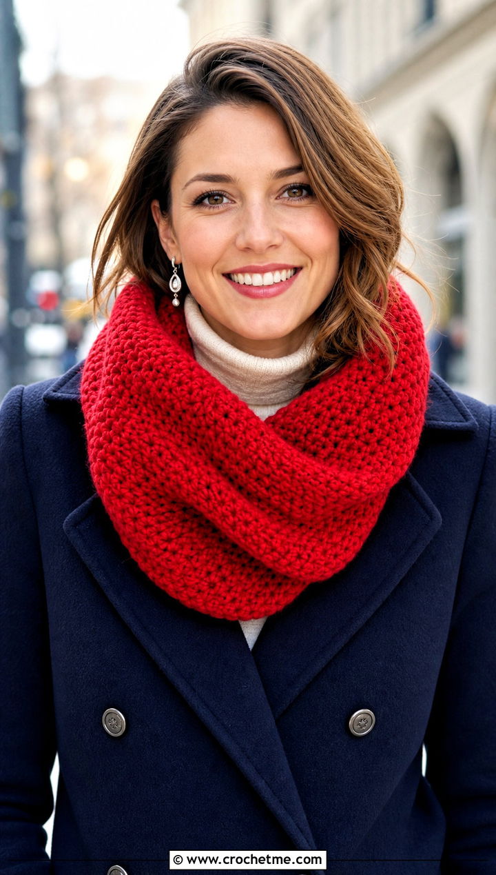 Twisted Mbius Crochet Tube Scarf With Peacoat - 20 Crochet Tube Scarf outfit ideas