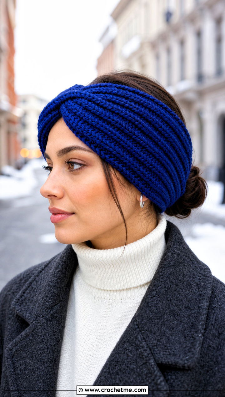 Twisted Ribbed Crochet Ear Warmer With Wool Coat - 25 Diy Crochet Headband Ear Warmers outfit ideas