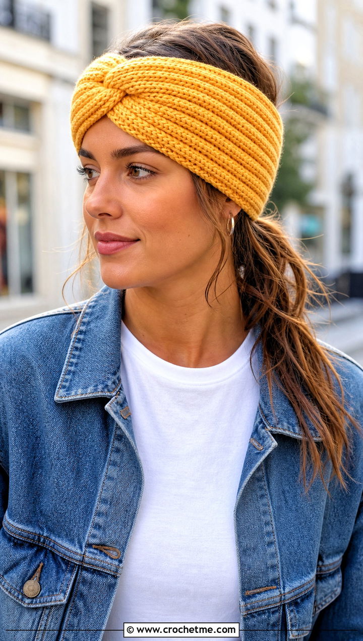 Twisted Ribbed Crochet Headband Ear Warmer With Denim Jacket - 20 Crochet Headband Ear Warmer outfit ideas