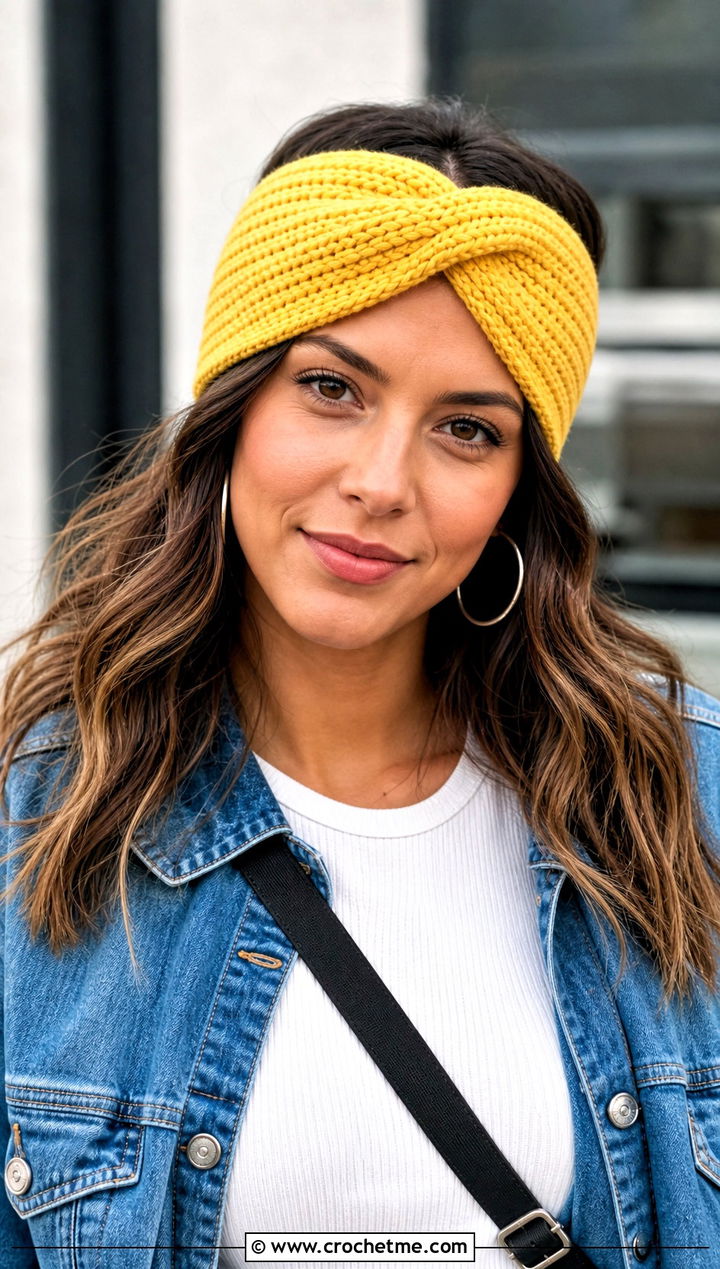 Twisted Tunisian Crochet Earwarmer With Denim Jacket - 15 Tunisian Crochet Earwarmer outfit ideas