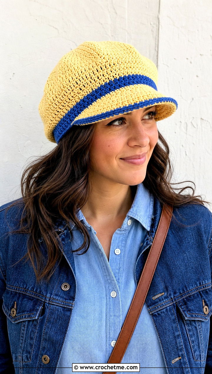 Two Color Crochet Newsboy Cap With Double Denim - 30 two color crochet hat outfit ideas