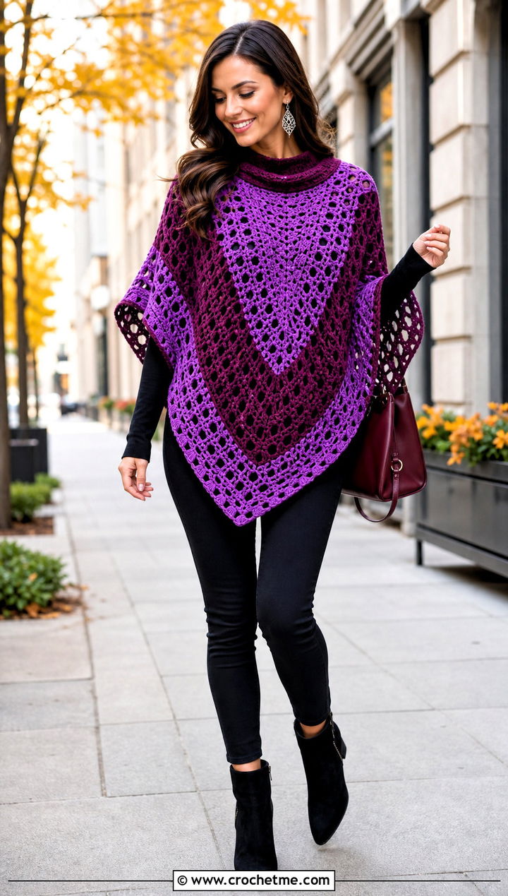 Two Color Crochet Poncho Top With Skinny Jeans - 35 two colors crochet top outfit ideas