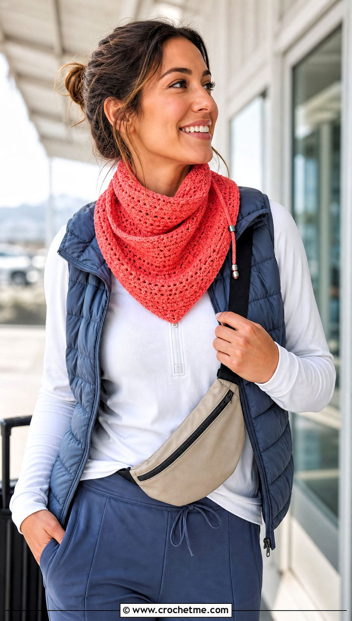 Two In One Crochet Bandana Cowl With Puffer Vest - 30 crochet bandana cowl outfit ideas