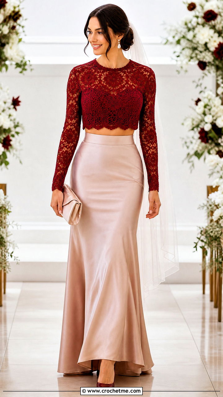 Two Piece Crochet Wedding Dress With Satin Skirt - 35 crochet wedding dresses outfit ideas
