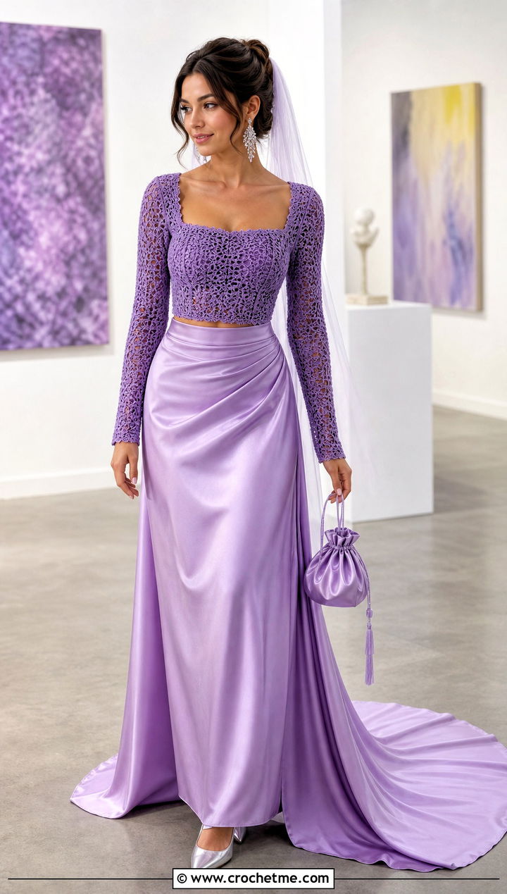 Two Piece Crochet Wedding Gown With Satin Skirt - 30 crochet wedding dress gowns outfit ideas