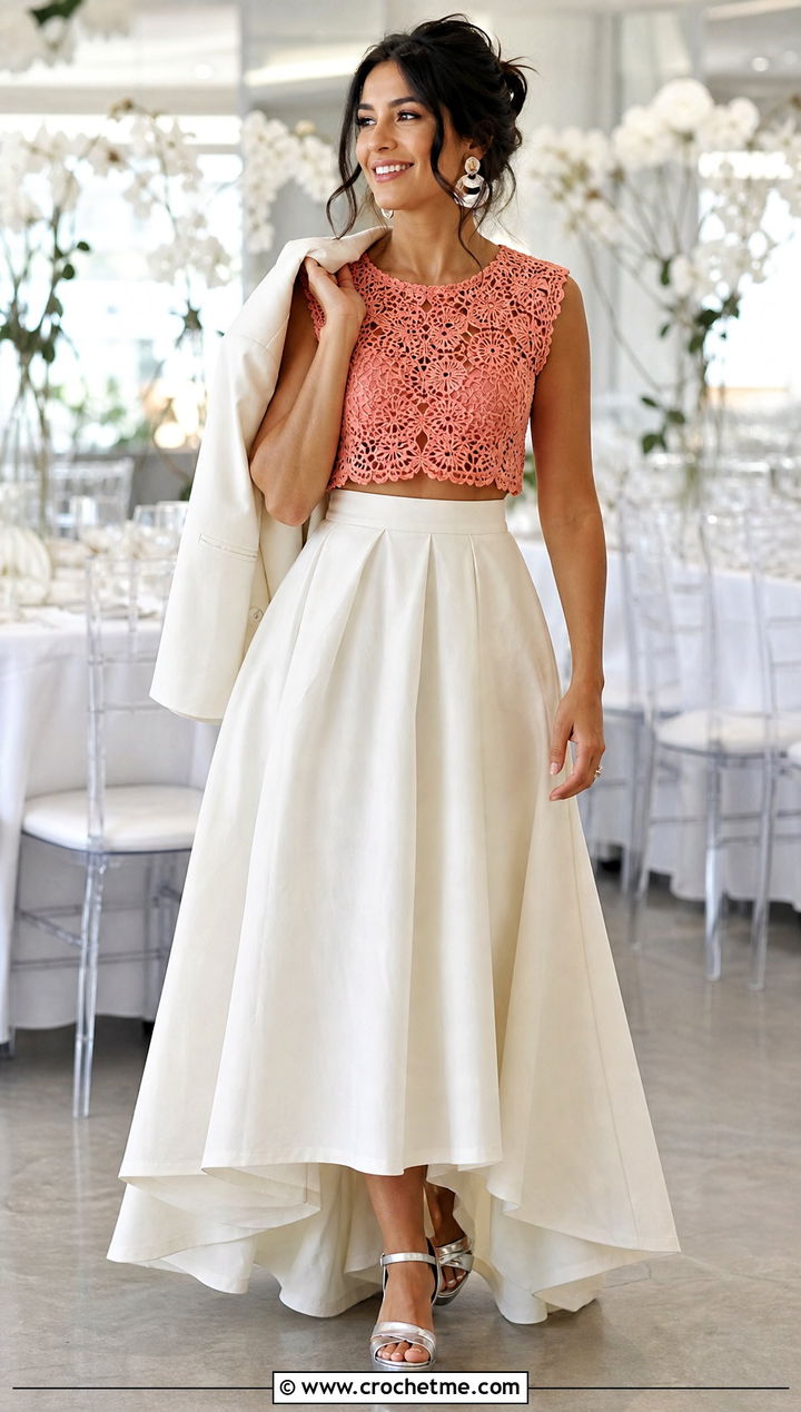 Two Piece Irish Crochet Wedding Dress With Platform Sandals - 30 Irish Crochet Wedding Dress outfit ideas