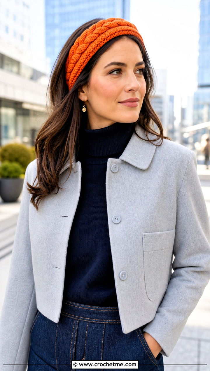 Two Strand Cable Headband With Turtleneck and Midi Skirt - 15 easy crochet cable headband earwarmer outfit ideas