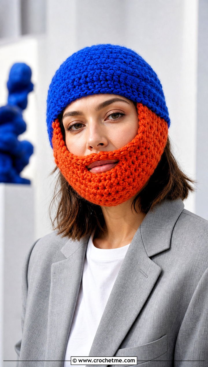 Two Tone Beard Crochet Beanie With Trouser Suit - 25 Beard Crochet Hat outfit ideas