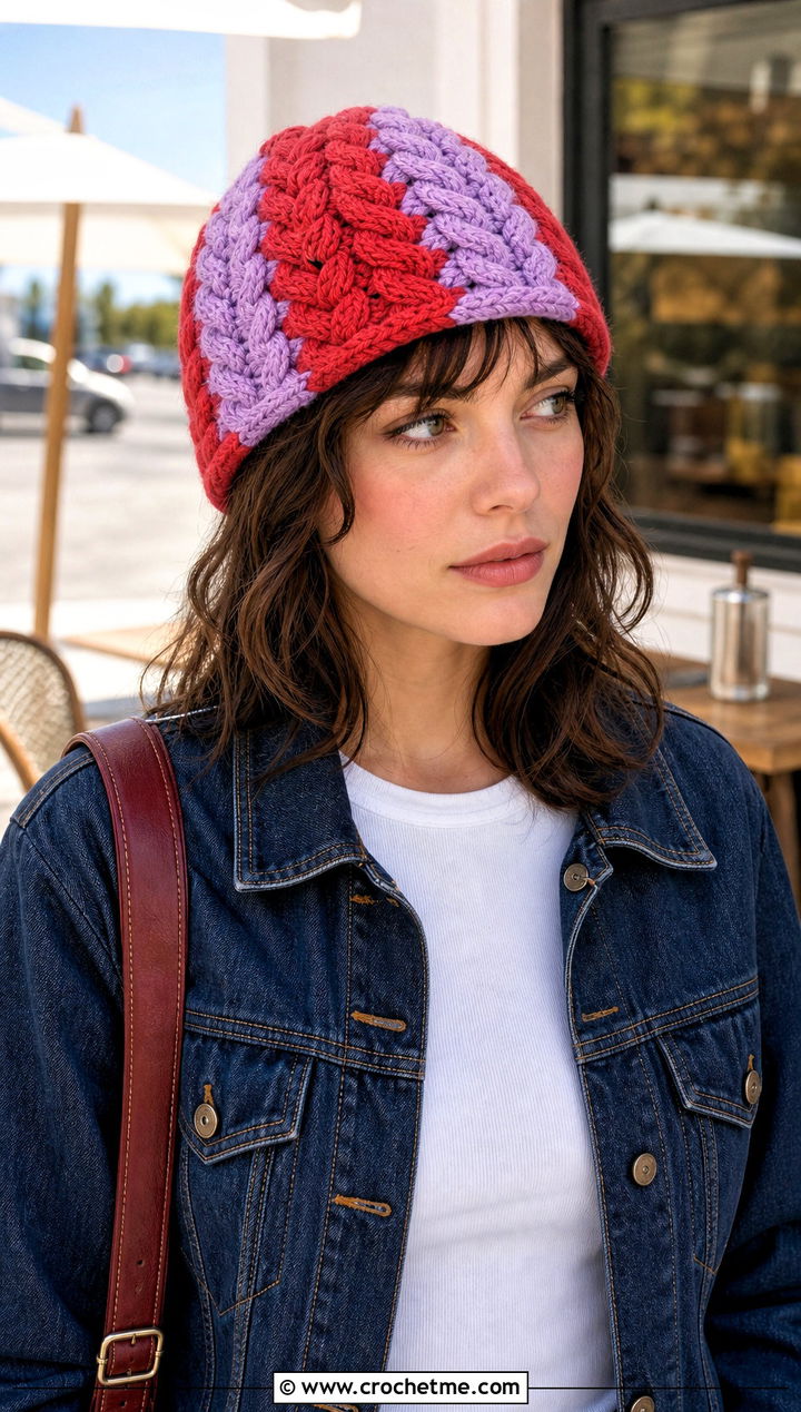 Two Tone Braided Crochet Beanie With Western Jacket - 15 Braided Crochet Beanie outfit ideas