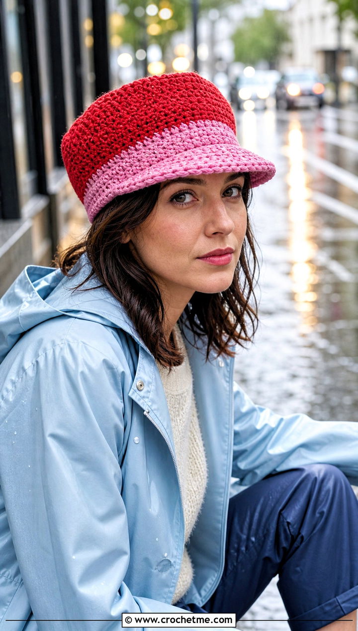 Two Tone Campaign Crochet Police Hat With Raincoat And Boots - 30 crochet police hat outfit ideas