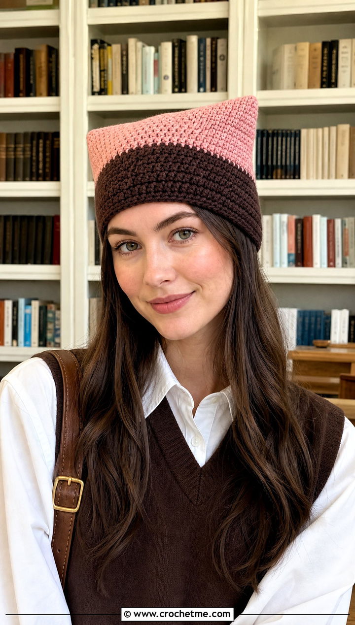 Two Tone Clancy Crochet Beanie With Sweater Vest And Pleated Skirt - 30 clancy beanie crochet outfit ideas