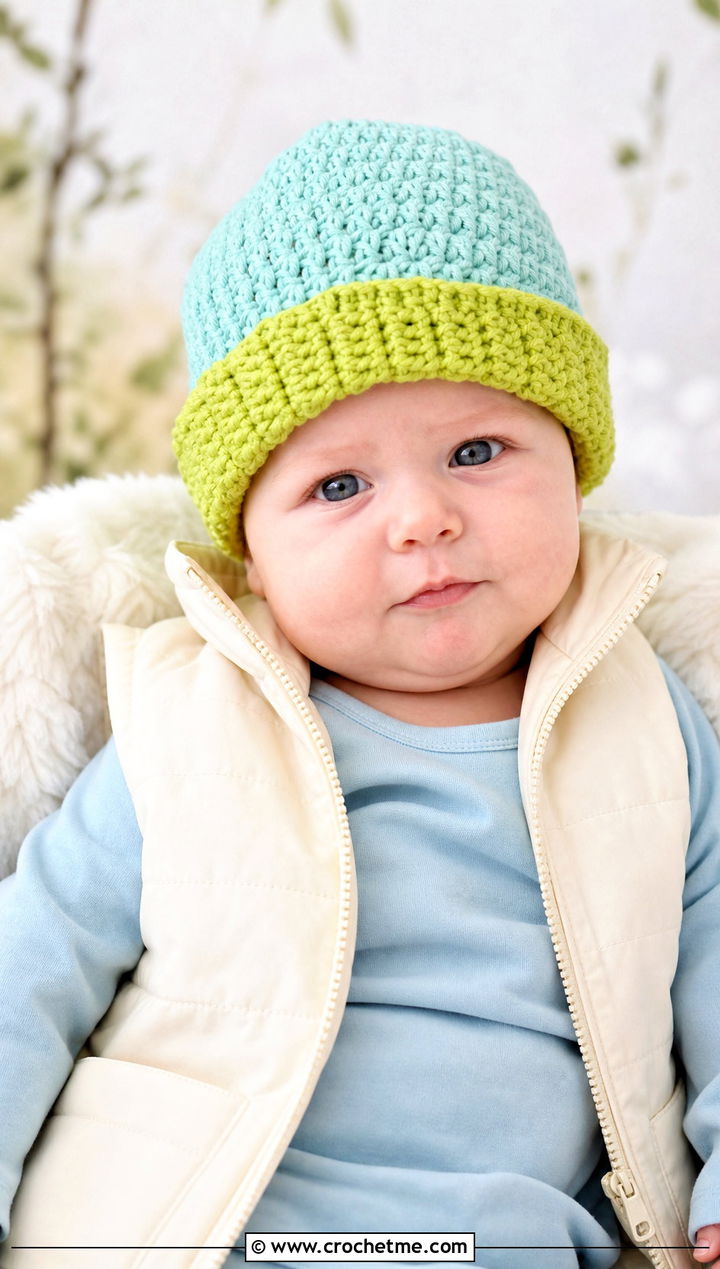 Two Tone Crochet Beanie With Puffer Vest Outfit - 25 premie crochet beanie outfit ideas