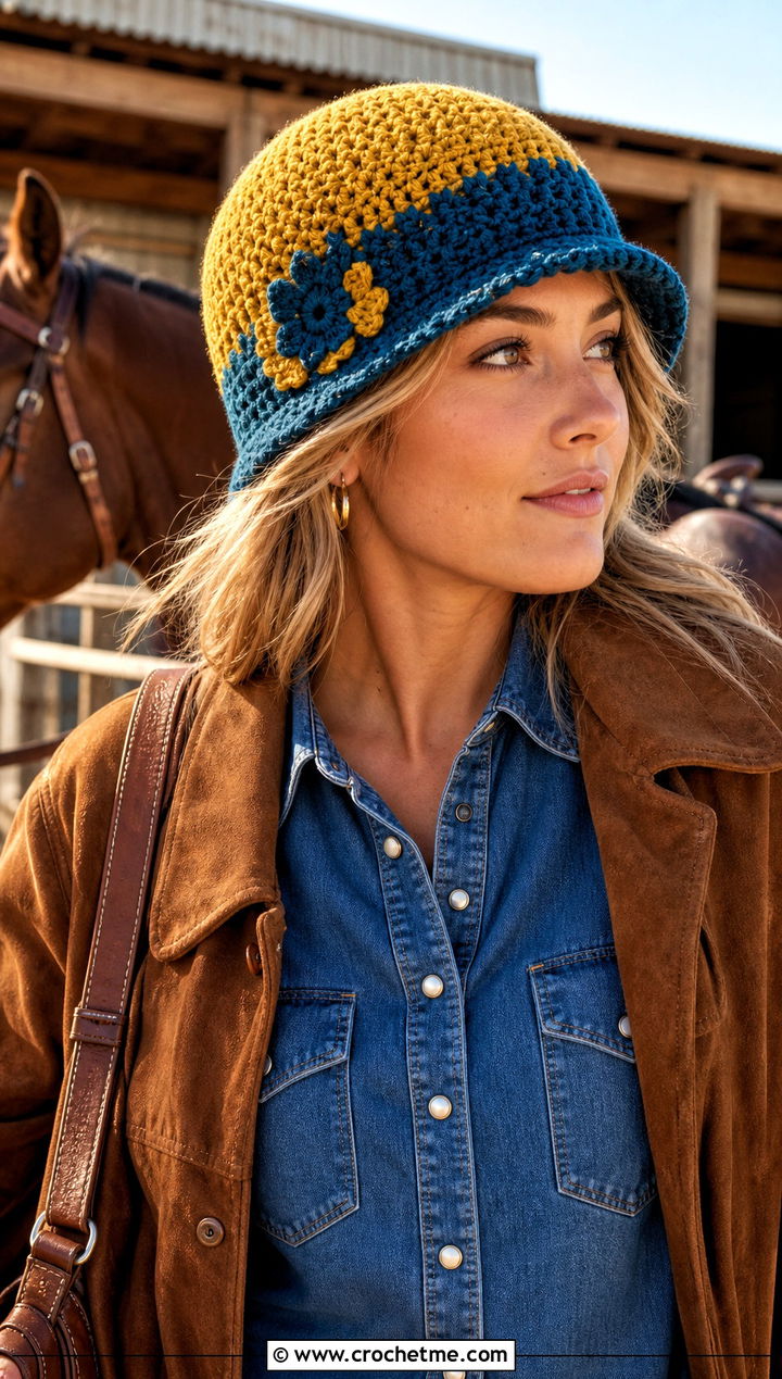 Two Tone Crochet Flapper Hat With Western Outfit - 30 crochet flapper hat outfit ideas