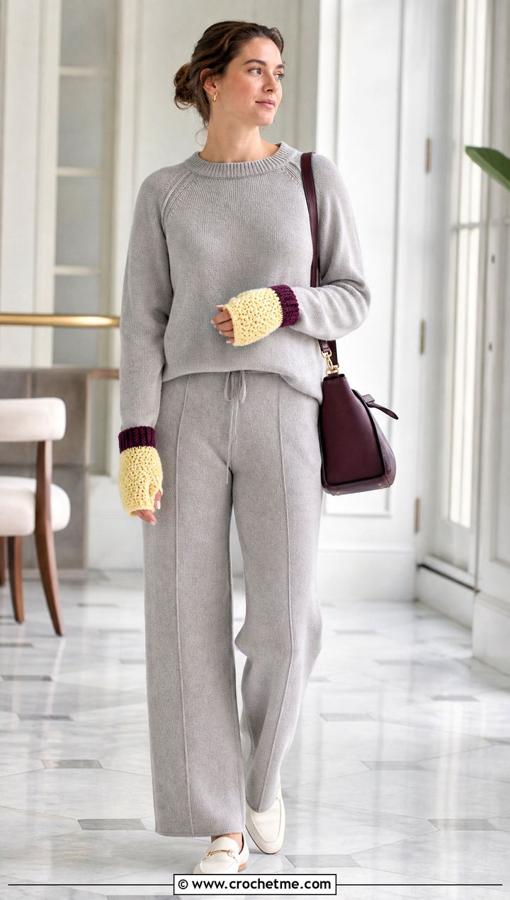 Two Tone Crochet Handwarmers With A Matching Set - 35 crochet handwarmers outfit ideas