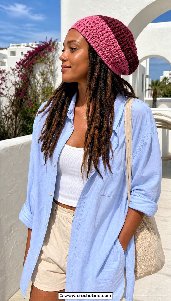 Two Tone Crochet Rasta Tam Hat With Shirt And Shorts - 25 crochet rasta tam hat outfit ideas