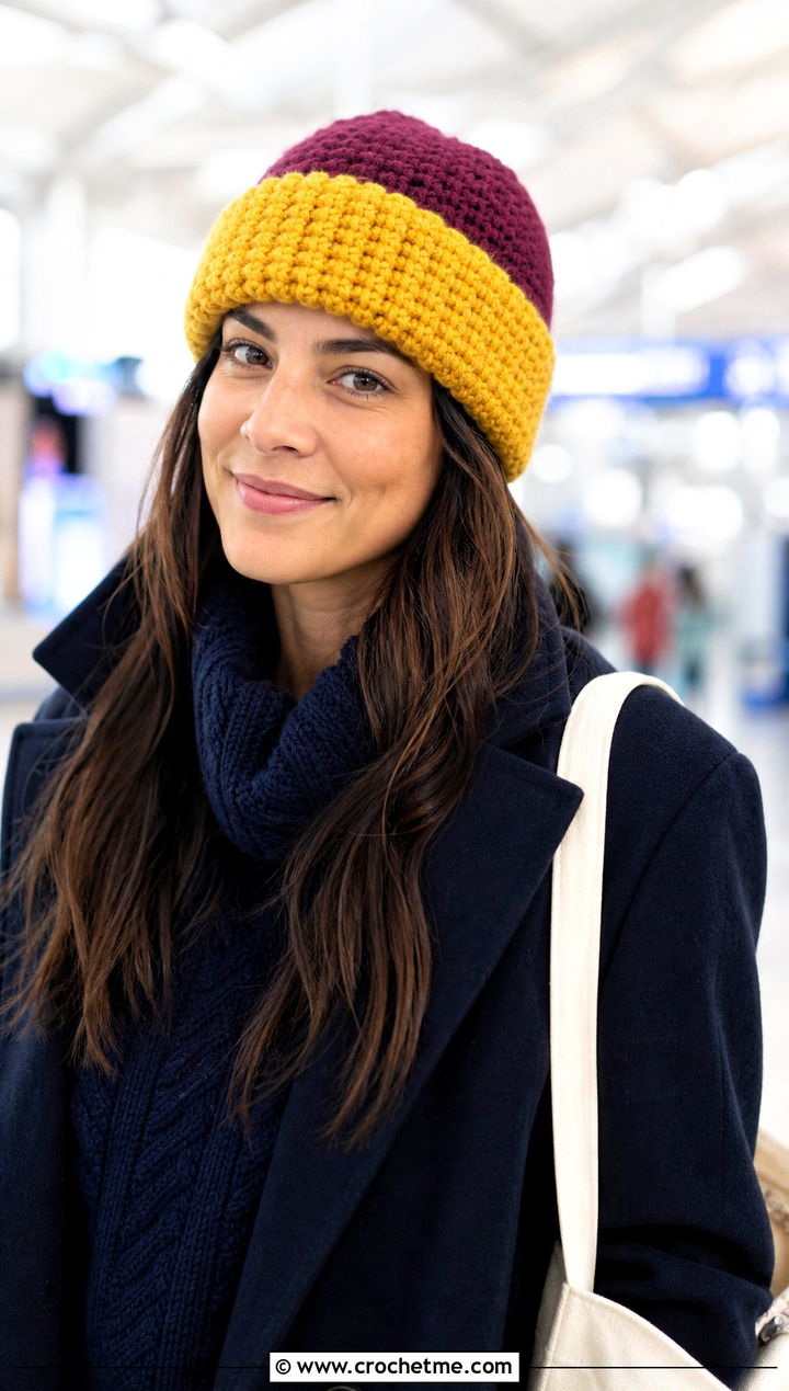 Two Tone Crochet Short Row Beanie With Matching Knit Set - 20 Crochet Short Row Beanie outfit ideas