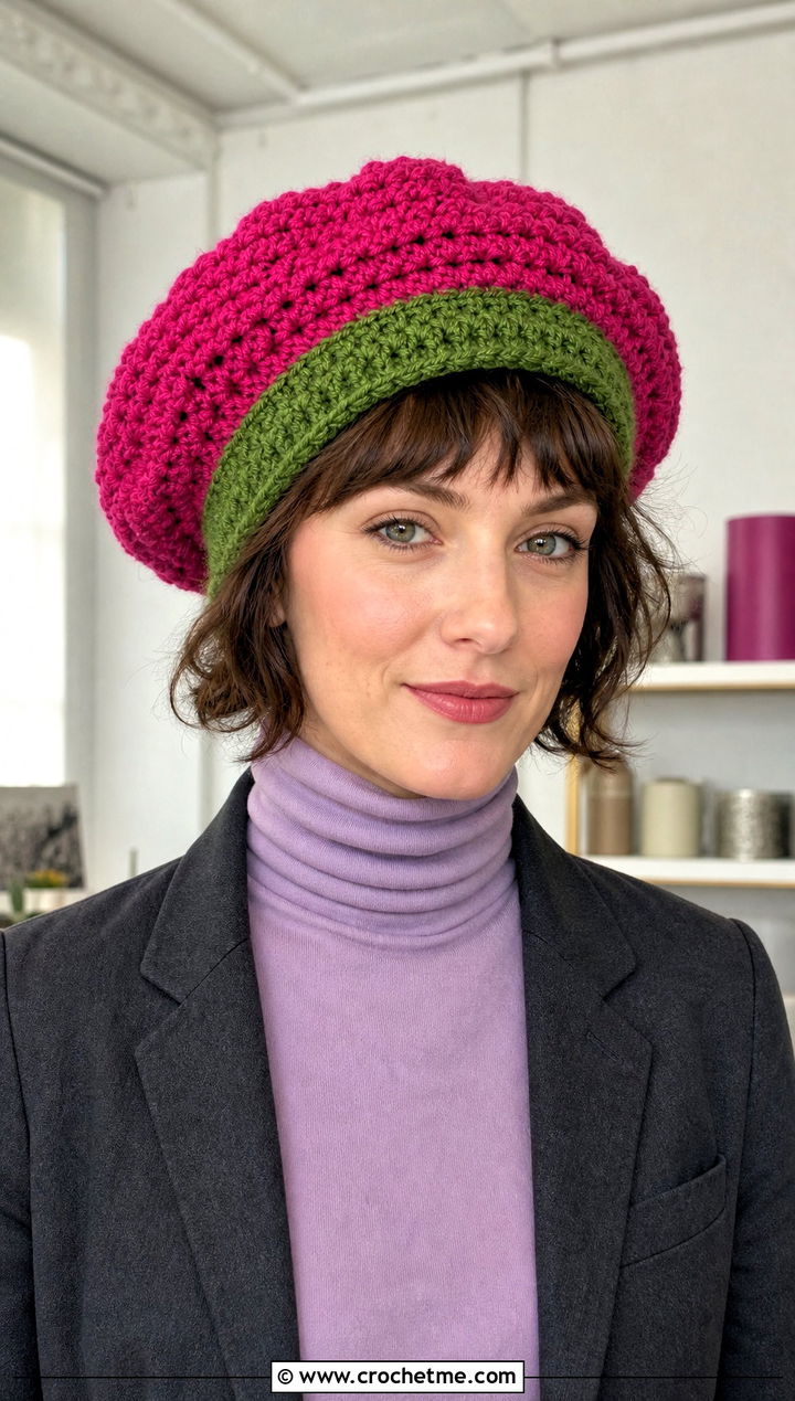 Two Tone Crochet Tam Hat With Turtleneck And Trousers - 30 Two Colors Crochet Hat outfit ideas