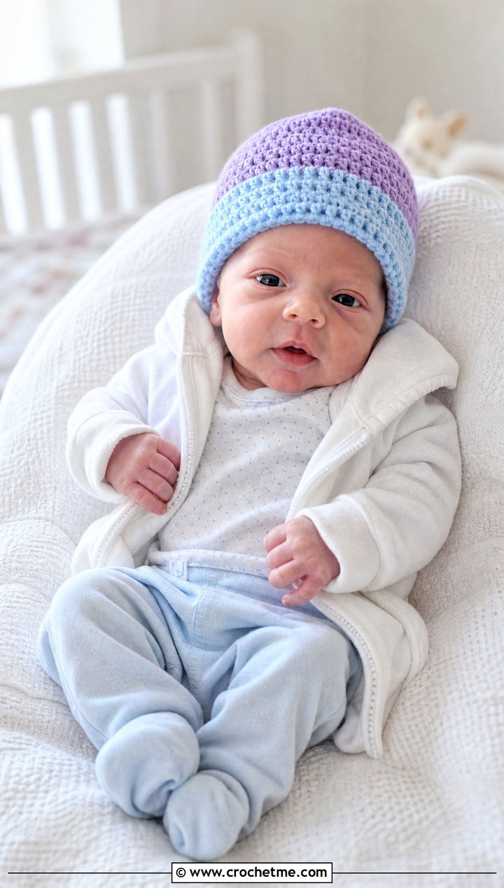 Two Tone Cuffed Preemie Crochet Beanie With Hoodie And Leggings - 25 premie crochet hat outfit ideas