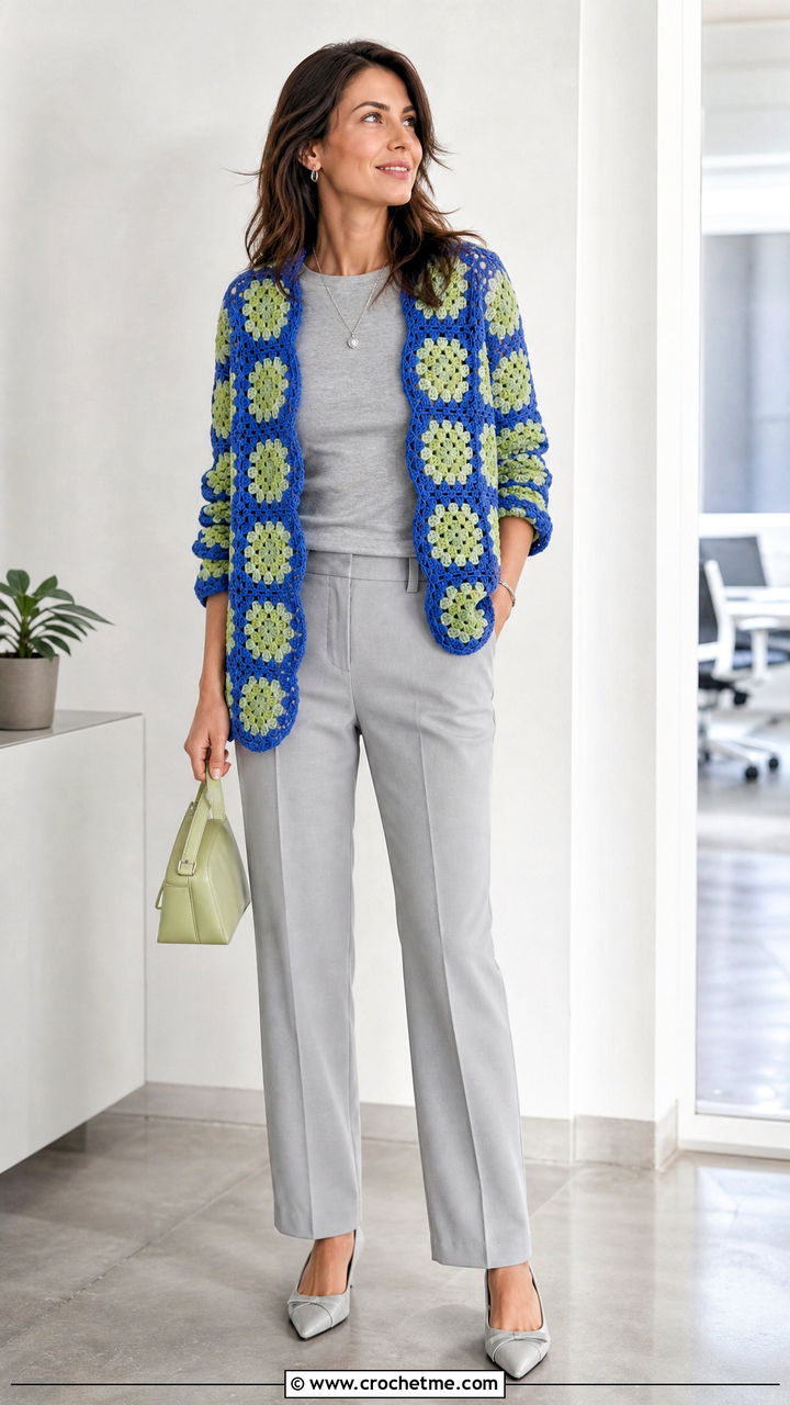 Two Tone Hexagon Granny Square Cardigan With Monochrome Outfit - 35 hexagon granny square cardigan outfit ideas