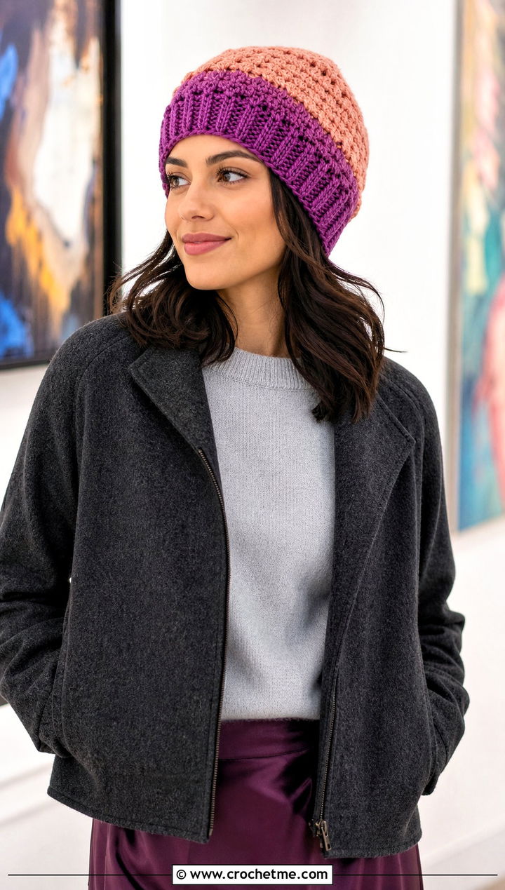 Two Tone Highland Crochet Beanie With Satin Skirt - 15 highland crochet beanie outfit ideas