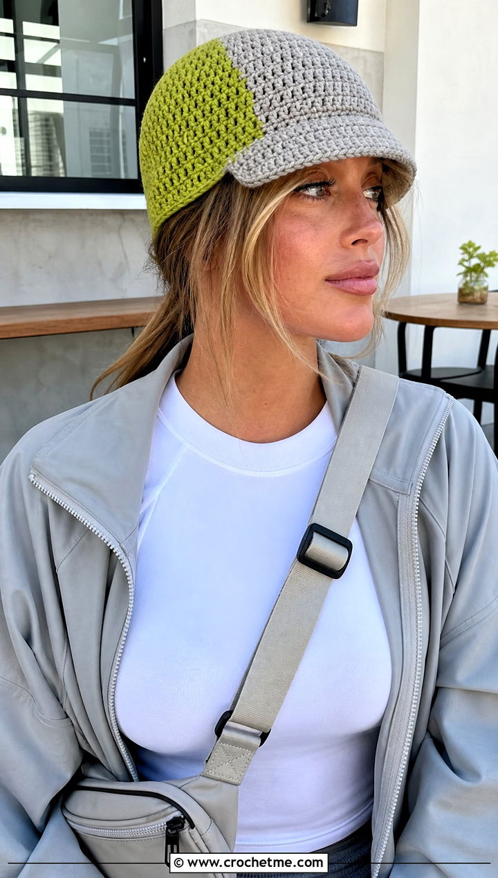 Two Tone Short Brim Crochet Beanie With Athleisure Set - 15 Brimmed Crochet Beanie outfit ideas