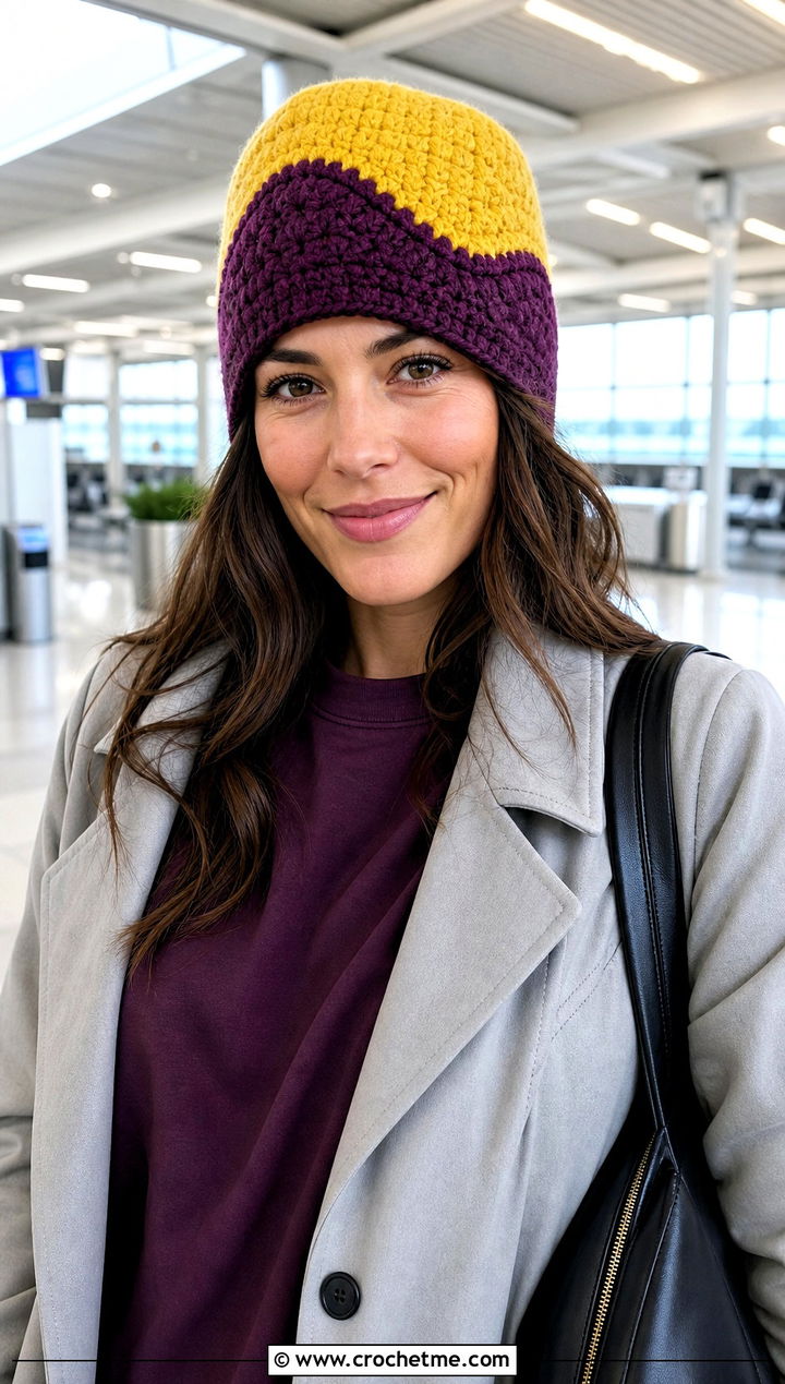 Two Tone Wavy Crochet Beanie With Airport Outfit - 20 Wavy Crochet Beanie outfit ideas