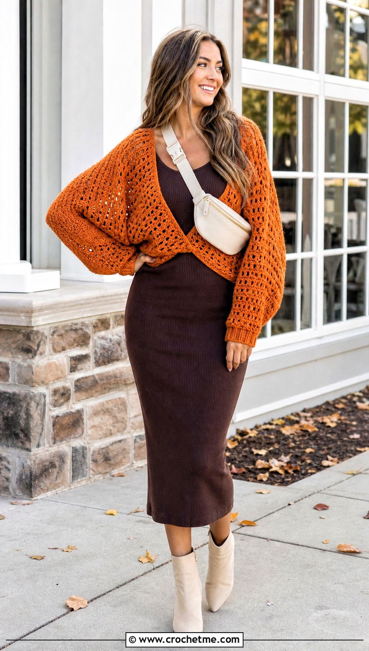 Two Way Sweater Shrug With Tank Dress - 25 crochet shrugs and boleros outfit ideas