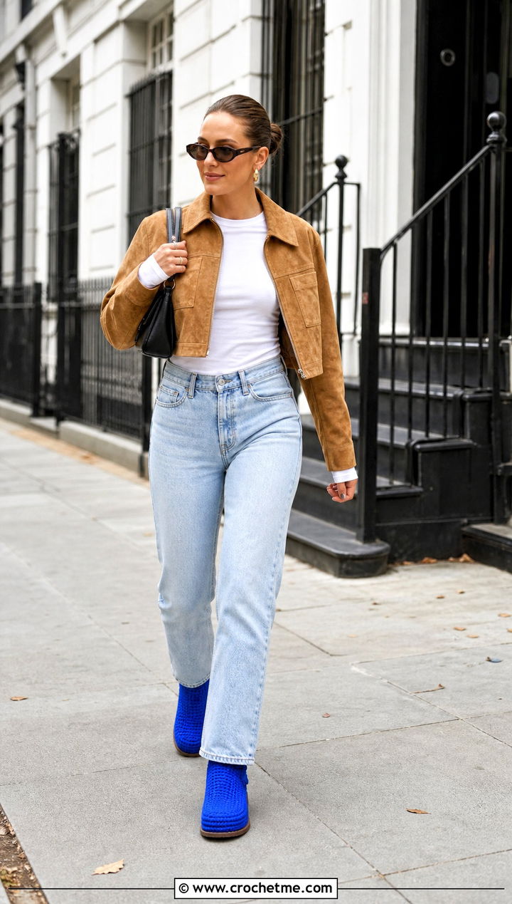 Ultra Mini Crochet Boots With Straight Jeans - 15 ugg style crochet boots outfit ideas