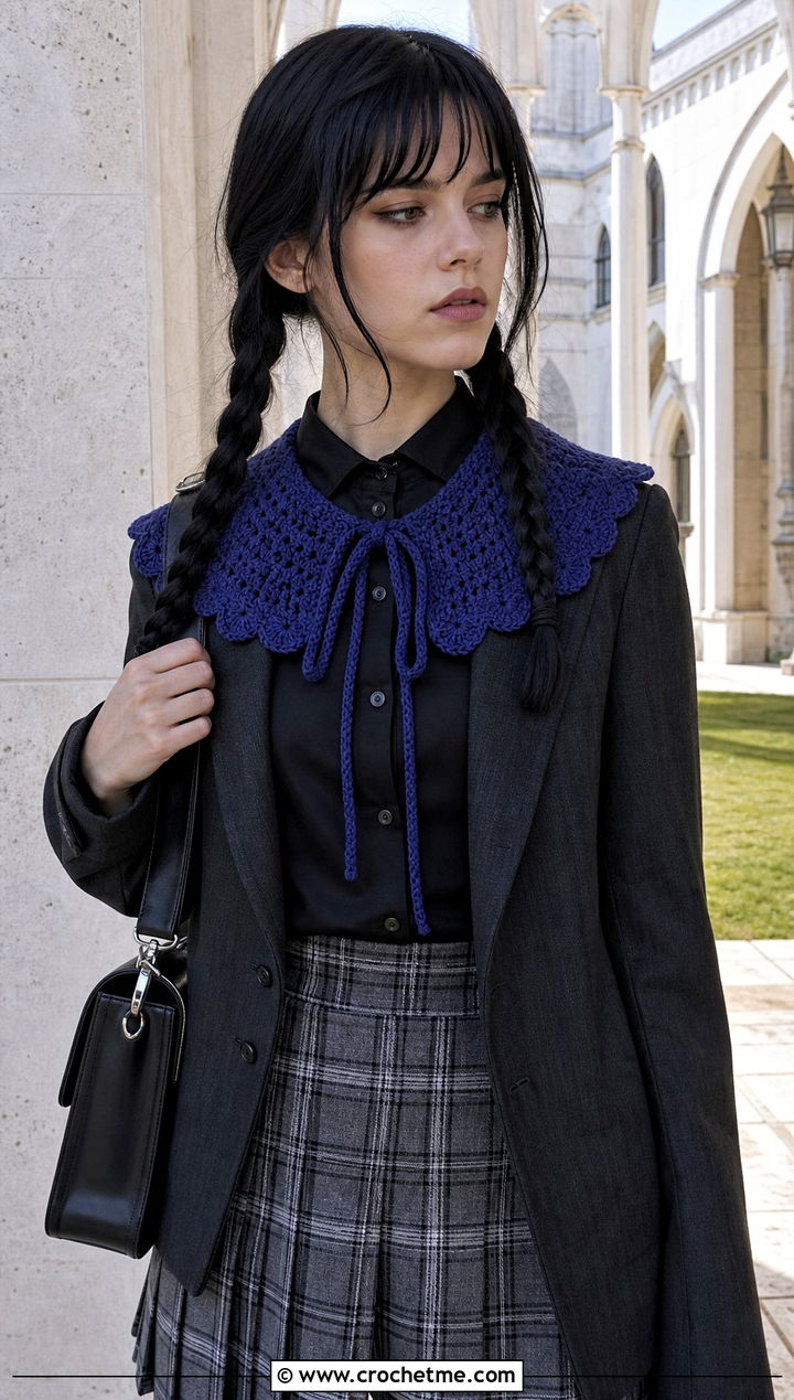 Ultramarine Sailor Crochet Collar With School Uniform Outfit - 15 wednesday addams crochet collar outfit ideas