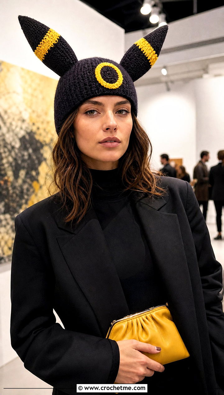 Umbreon Long Ear Beanie With Black Tailoring - 30 crochet pokemon beanie outfit ideas