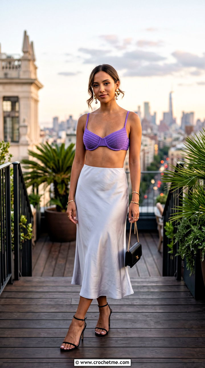 Underwire Crochet Bikini Top With Satin Midi Skirt - 35 crochet bikinis top outfit ideas