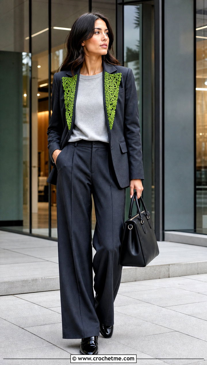 Upcycled Blazer With Crochet Lapel Inserts - 25 upcycling clothes with crochet outfit ideas