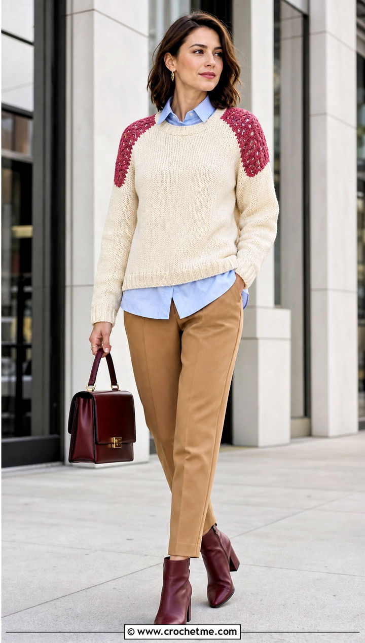 Upcycled Sweater With Crochet Shoulder Panels - 25 upcycling clothes with crochet outfit ideas