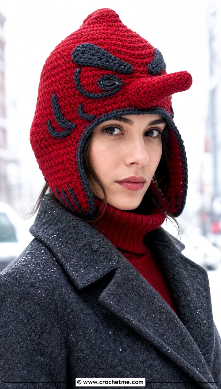 Urokodaki Tengu Hooded Hat With Winter Coat - 25 Demon Slayer Crochet Hat outfit ideas