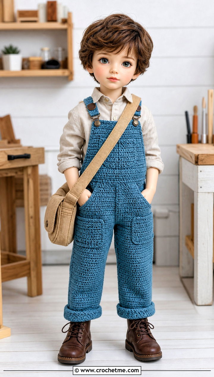 Utility Crochet Doll Overalls With Button Down Shirt - 30 crochet doll overalls outfit ideas