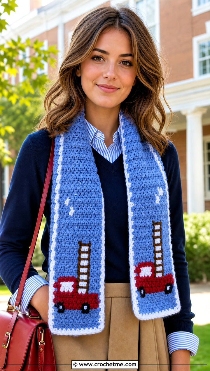 Utility Truck Crochet Scarf With Preppy Layers - 20 Crochet Truck Scarf outfit ideas