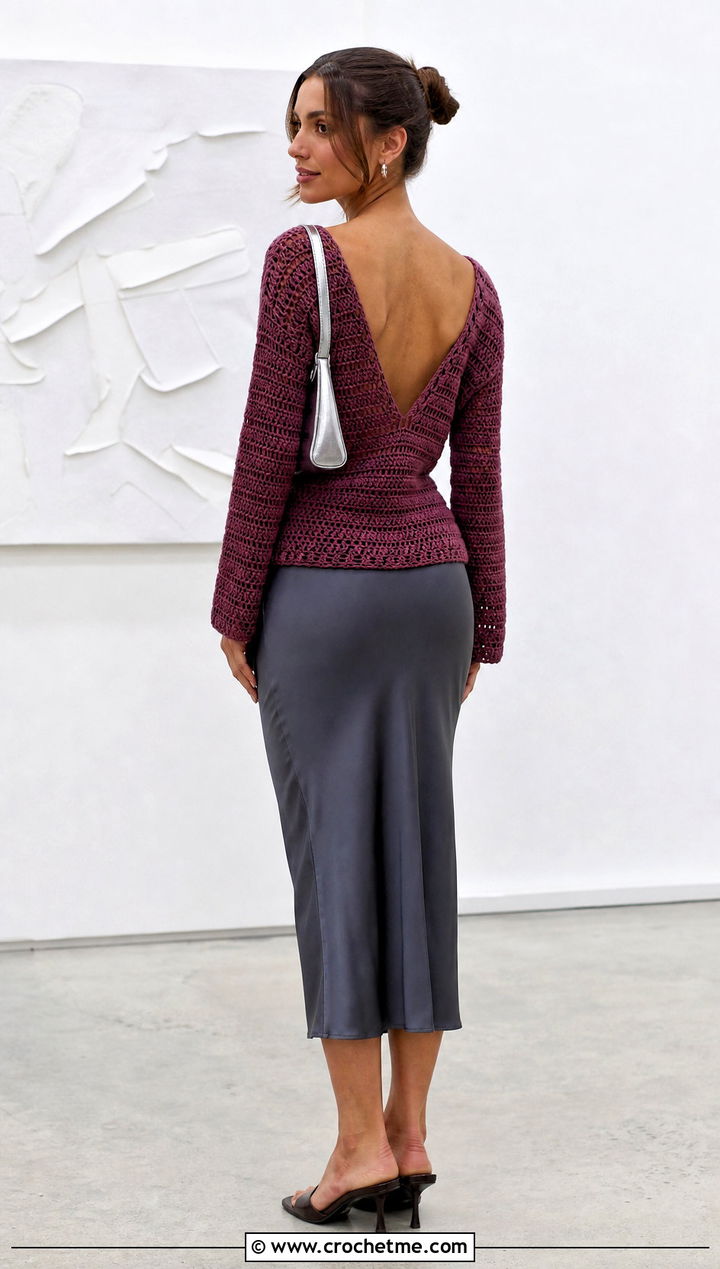 V Back Half Double Crochet Sweater With Column Skirt - 30 half double crochet sweater outfit ideas