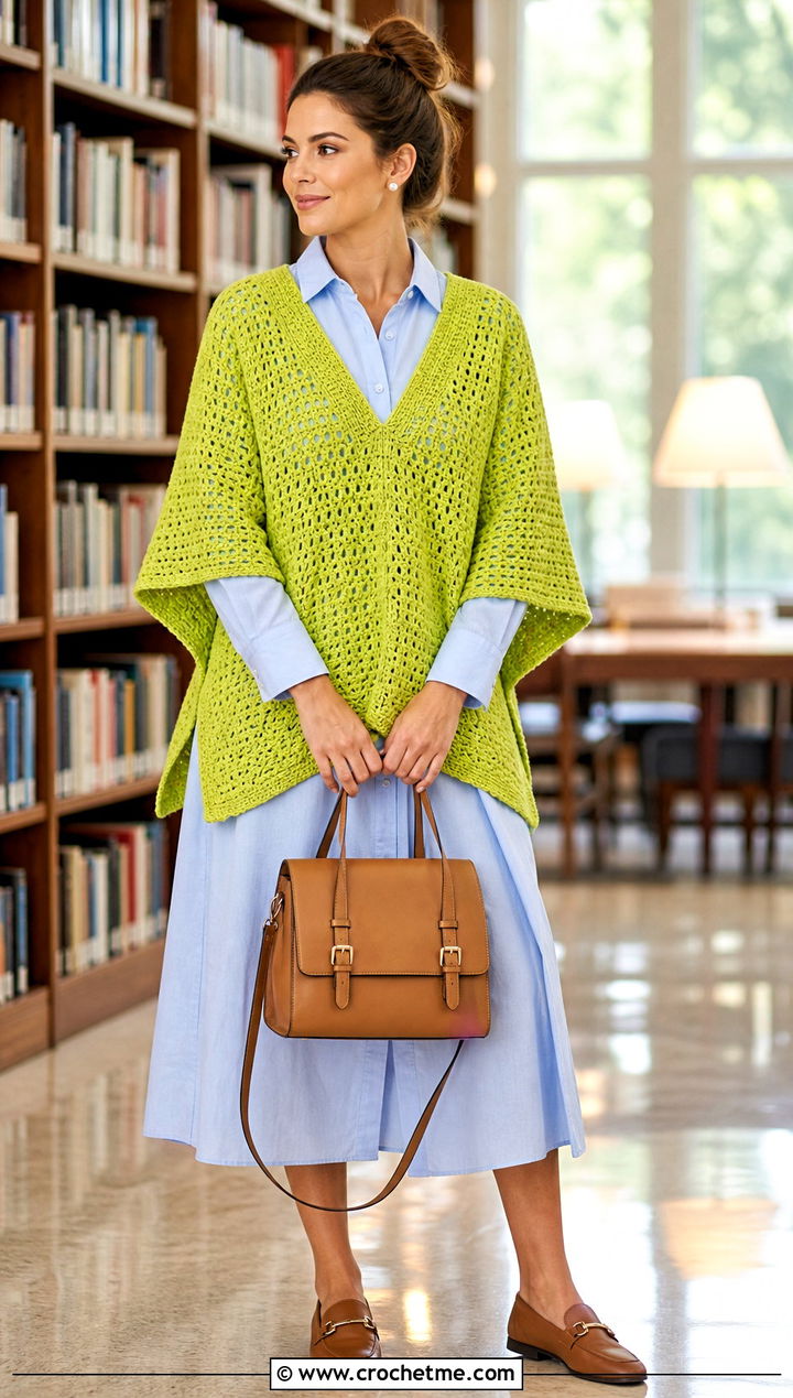V Neck Crochet Poncho With Sleeves And Shirt Dress - 30 crochet poncho with sleeves outfit ideas
