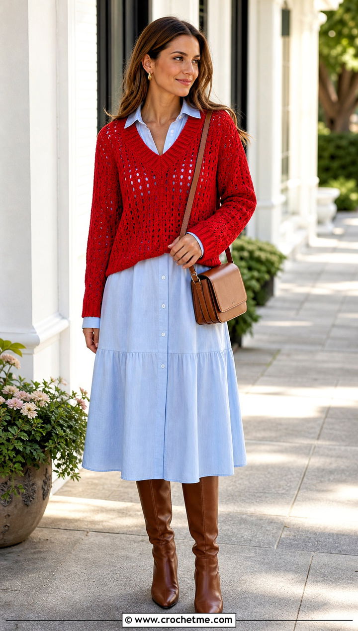 V Neck Crochet Sweater With Button Front Dress - 25 handmade crochet sweater outfit ideas