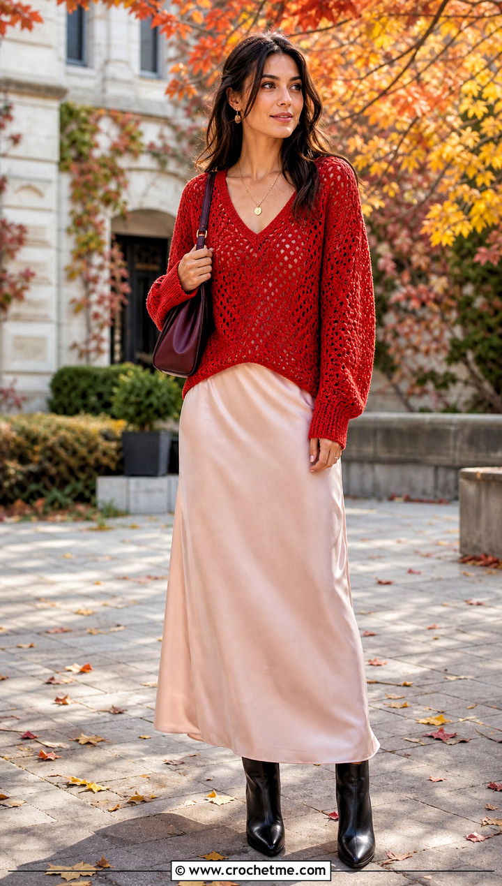 V Neck Mcdreamy Crochet Sweater With Slip Dress - 15 Mcdreamy Crochet Sweater outfit ideas