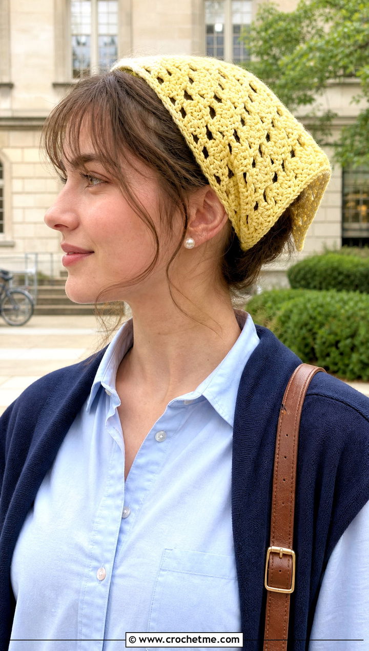 V Stitch Crochet Bandkerchief Hair Wrap With Preppy Outfit - 30 crochet hair wraps outfit ideas