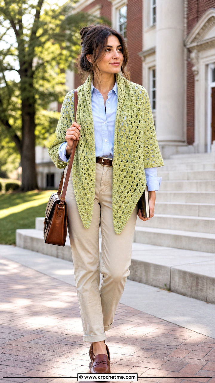 V Stitch Prayer Shawl With Button Down Shirt And Chinos - 35 easy crochet prayer shawls outfit ideas